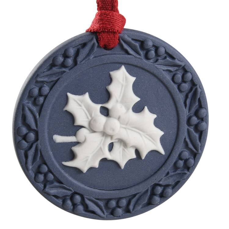 Jasperware Cameo Ornament Holly Ornament- Mercury Blue - No Box