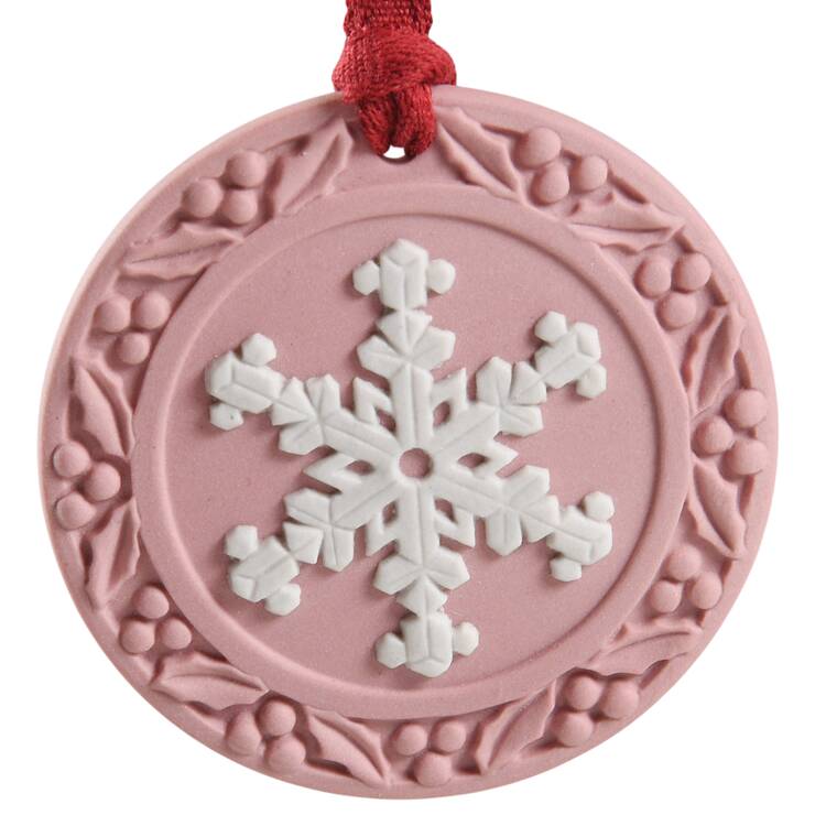Jasperware Cameo Ornament Snowflake Ornament- Pink/Wht - Boxed