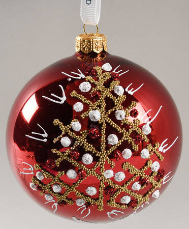 Holiday Heirloom Red and Gold Winter Tree Ball - Boxed