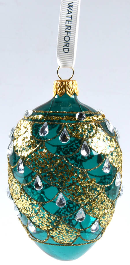 Green with Gold, Silver, White Green And Gold Oval Ornament - Boxed