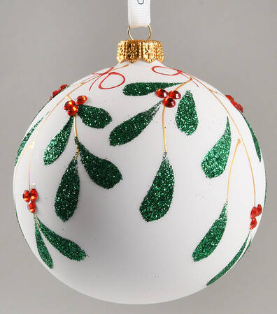 Red and Green with White, Silver Mistletoe Bauble - No Box