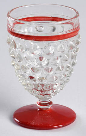 Hobnail Clear with Red Trim Juice/Wine Glass by Anchor Hocking