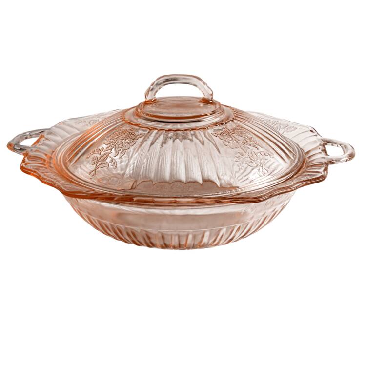 Mayfair Pink 11" Tab Handled Round Covered Vegetable by Anchor Hocking