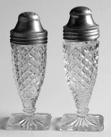 Miss America Clear Footed Shaker Set & Metal Lids