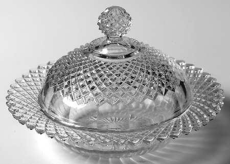 Miss America Clear Round Covered Butter Dish with Cereal Base