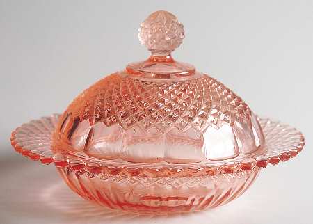 Miss America Pink Round Covered Butter Dish with Cereal Base