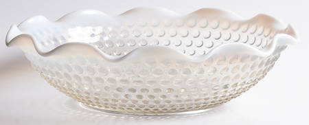 Moonstone Clear Opalescent 9" Round Crimped Bowl