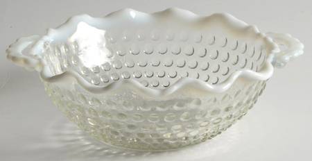 Moonstone Clear Opalescent 6" 2 Handled Round Crimped Bowl