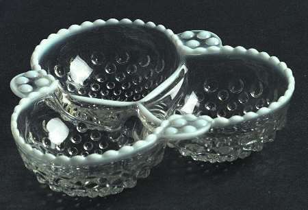 Moonstone Clear Opalescent 6" Clover Shape 3 Part Relish