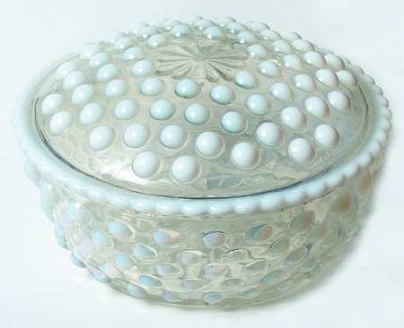 Moonstone Clear Opalescent Round Puff Box with Lid
