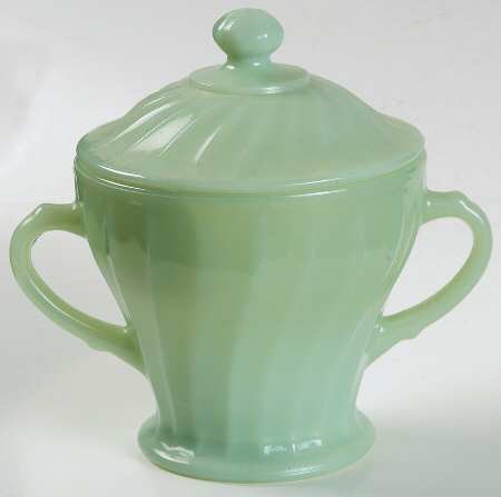 Swirl Jade Ite Shell Sugar Bowl & Lid