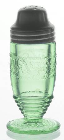 Cloverleaf Green Footed Shaker & Metal Lid