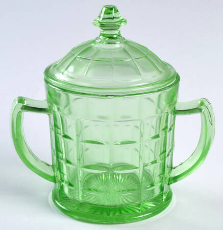 Colonial Block Green Sugar Bowl & Lid