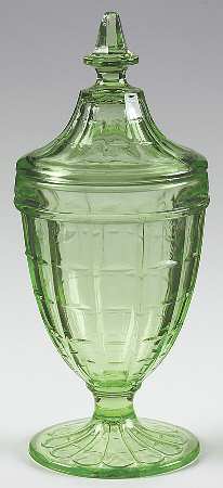 Colonial Block Green Footed Candy Dish & Lid