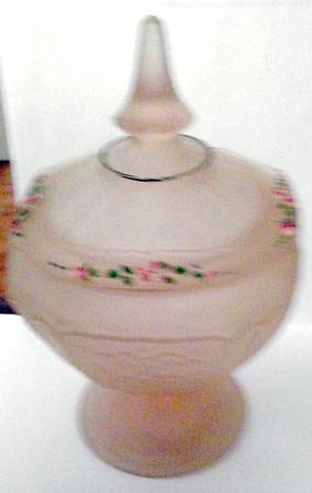 Mayfair Pink Frosted Candy Dish & Lid