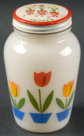 Tulips On White Pepper Shaker with Metal Lid