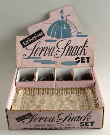 Colonial Lady Clear Snack Sets with Royal Ruby Cups - Set of 4 Boxed