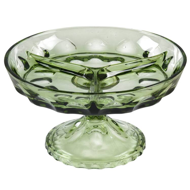 Reflection Green 8" Footed Round 3 Part Relish