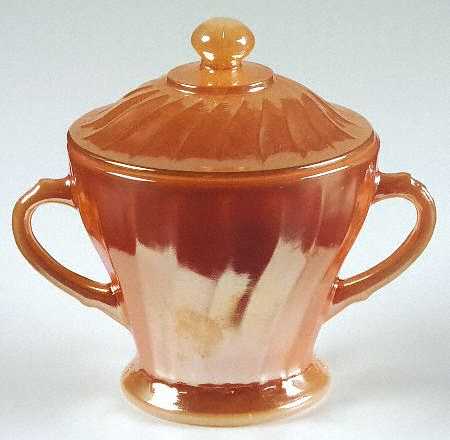 Peach Lustre Shell Footed Sugar Bowl & Lid