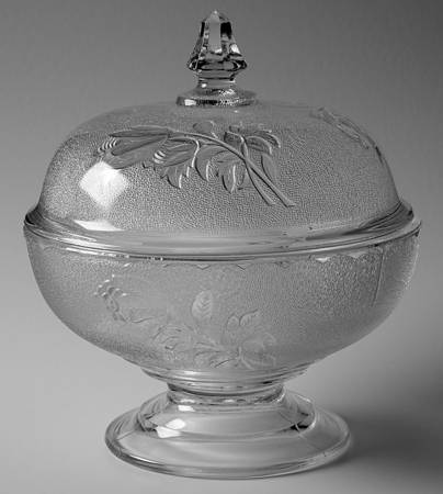 Rose in the Snow Clear 10" Compote & Lid by Bryce