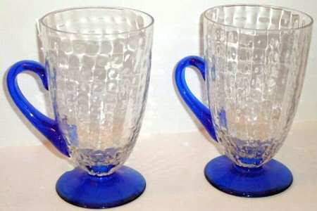 355 (Block Optic, Blue Iridescent Stem) Handled Footed Ice Tea