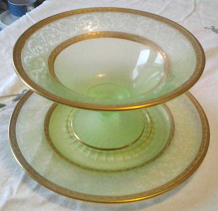 Etch 725 Green (Gold Trim) Mayonnaise Bowl and Underplate