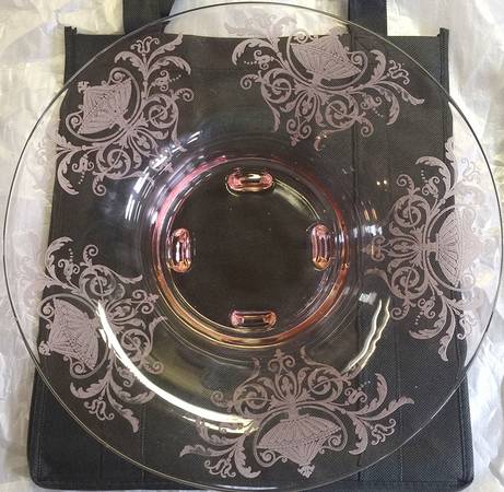 Etch 739 Pink (Stem 3130) 12" 4-Toed Footed Bowl