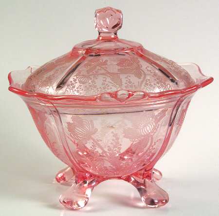Gloria Pink (Stem 3130) 3400/9 Four Toed Candy Dish with Lid