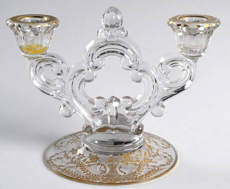 Portia Clear (Stem 3121, Gold Encrusted) 3400/647 2 Light Candlestick (Round Base)