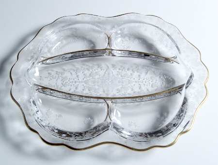 Rose Point Clear (Stem 3500, Gold Trim, Etched) 3400 5 Part Celery/Relish