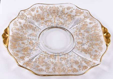 Rose Point Clear (Stem 3500, Gold Encrusted) Cheese & Cracker Plate-Shape 3400