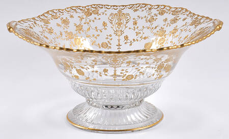 Rose Point Clear (Stem 3500, Gold Encrusted) 12" Handled Footed Bowl