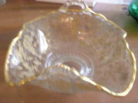 Rose Point Clear (Stem 3500, Gold Encrusted) 6" Basket with 2 Handles