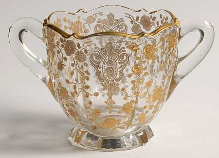 Rose Point Clear (Stem 3500, Gold Encrusted) Shape 3900/41 Open Sugar