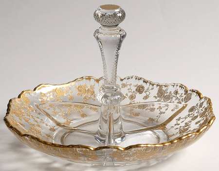 Rose Point Clear (Stem 3500, Gold Encrusted) 7" Round Center Handle 3 Part Relish