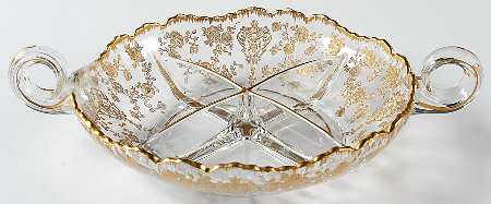 Rose Point Clear (Stem 3500, Gold Encrusted) 3500/62 4 Part Relish with Ribbed Handles