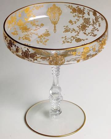 Rose Point Clear (Stem 3500, Gold Encrusted) Round Compote (Height X Width)
