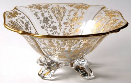 Rose Point Clear (Stem 3500, Gold Encrusted) 3400 4 Toed Comport No Handles