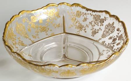Rose Point Clear (Stem 3500, Gold Encrusted) 6" Round 3 Part Relish