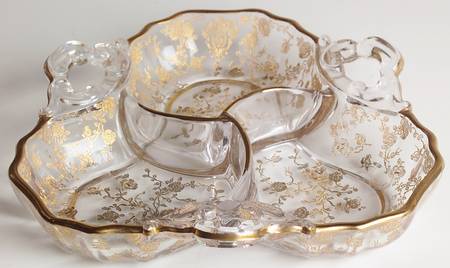 Rose Point Clear (Stem 3500, Gold Encrusted) 3400/91 3 Part Candy/Relish