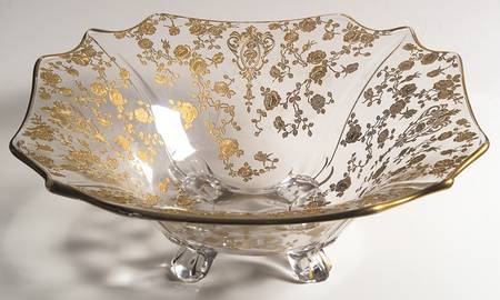 Rose Point Clear (Stem 3500, Gold Encrusted) #3400 12" Square 4 Toed Bowl