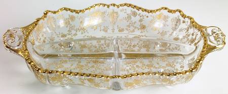 Rose Point Clear (Stem 3500, Gold Encrusted) #3500/64 4-Toed 3 Part Relish