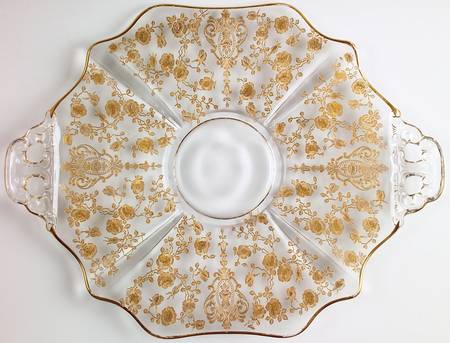Rose Point Clear (Stem 3500, Gold Encrusted) 14" 2 Handled Plate (Shape 3400)