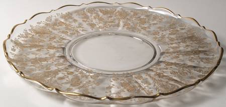 Rose Point Clear (Stem 3500, Gold Encrusted) Large Rolled Edge Torte Plate