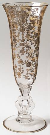 Rose Point Clear (Stem 3500, Gold Encrusted) 10" Keyhole-Stem Footed Vase