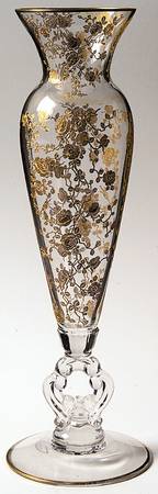 Rose Point Clear (Stem 3500, Gold Encrusted) 9" Footed Vase