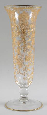 Rose Point Clear (Stem 3500, Gold Encrusted) 8" Footed Flower Vase