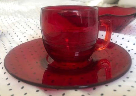 Tally Ho Ruby (Stem 1402) Flat Demitasse Cup & Saucer Set