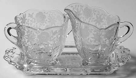 Wildflower Clear Creamer, Sugar and Etched Tray Set-3900/39
