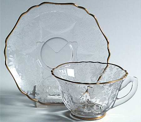 Wildflower Clear (Gold Trim, Stem 3121) Cup and Saucer Set (Shape 3500)